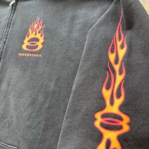 Balenciaga Flame Unity Logo Zip Up Hoodie Faded Black